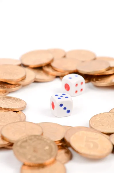 Dices and coin — Stock Photo, Image