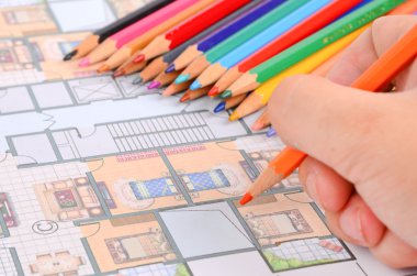 House plan and color pencil clipart