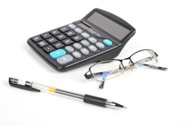 Calculator,pen and eye glasses clipart