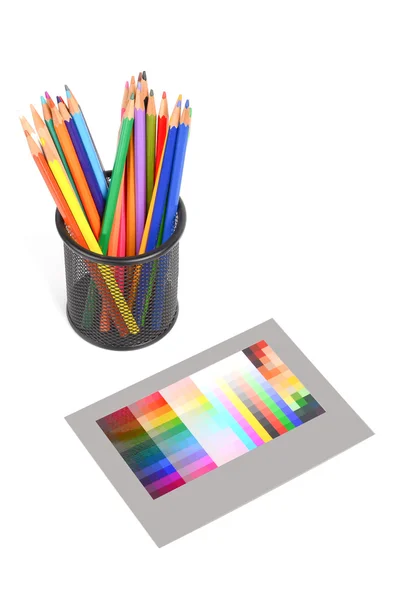 Barevné tužky a barvy karet — Stock fotografie