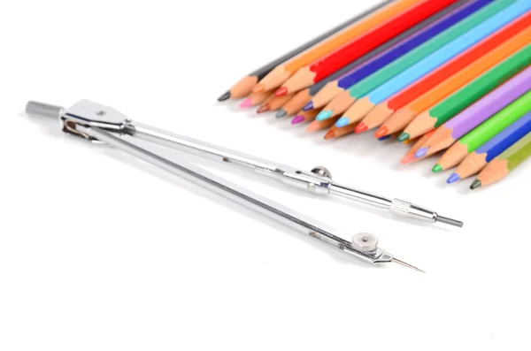 Color pencil and bow compass — Stock Photo, Image
