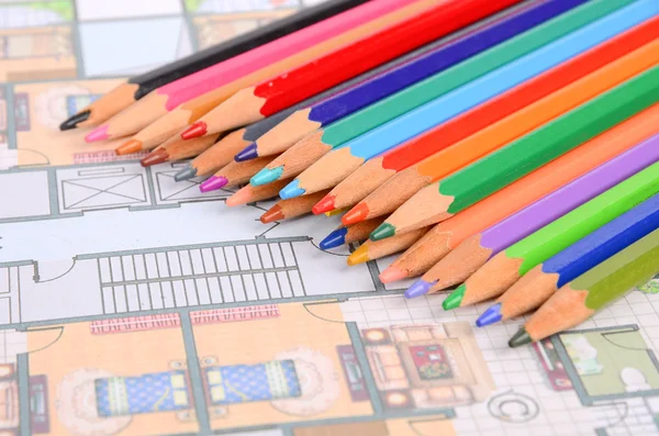 Dom ołówek plan i kolor — Zdjęcie stockowe