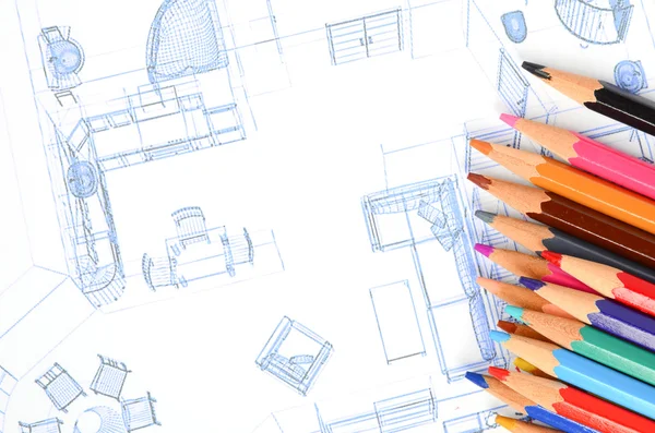 Plan de maison et crayon de couleur — Photo