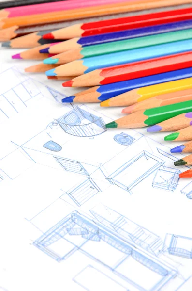 Σχέδιο και χρώμα μολύβι σπίτι — Φωτογραφία Αρχείου