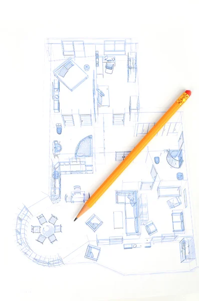 Crayon et plan de maison — Photo