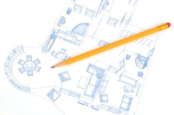 Bleistift und Hausplan — Stockfoto