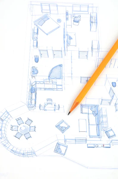 Kalem ve ev planı — Stok fotoğraf