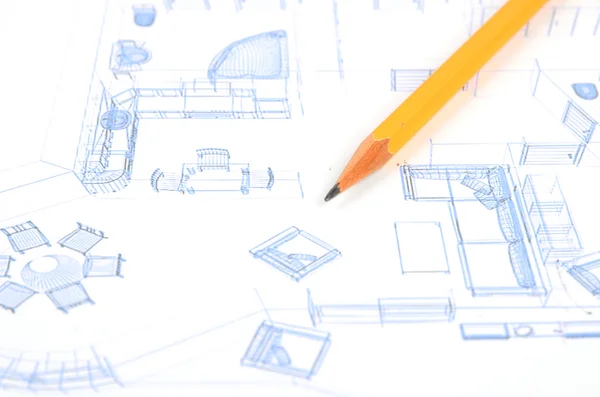 鉛筆および家の計画 — ストック写真