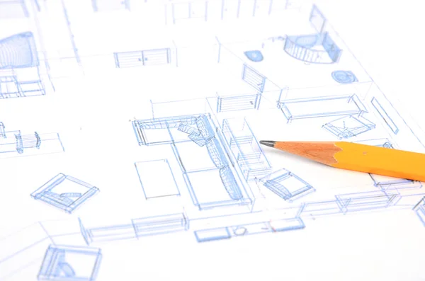 铅笔和房子计划 — 图库照片