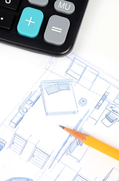 Pencil,calculator and house plan Stock Image