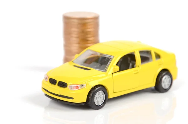 Sarı araba ve para — Stok fotoğraf