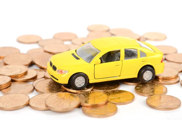 Toy car and coins — Stock Photo, Image