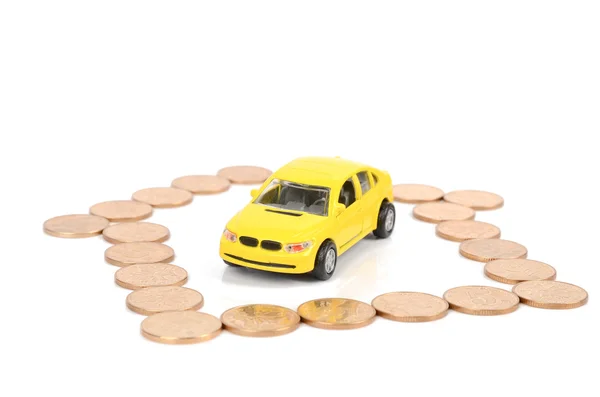 おもちゃの車とコイン — ストック写真