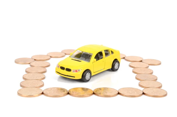 おもちゃの車とコイン — ストック写真