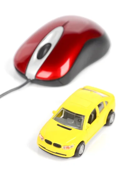 Mobil mainan dan mouse komputer — Stok Foto
