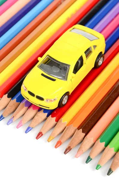 stock image Toy car and color pencil