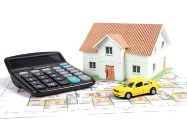 Model house,car and blueprint clipart