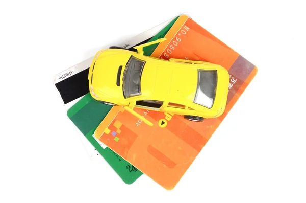 Carro de brinquedo e cartão de crédito — Fotografia de Stock