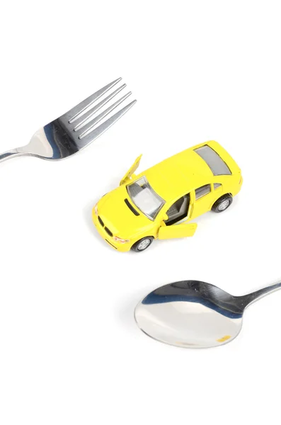 玩具车和餐具 — 图库照片