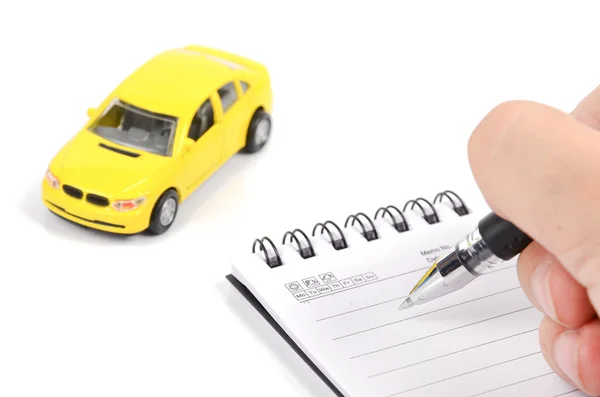 Toy car,pen and notepad — Stock Photo, Image