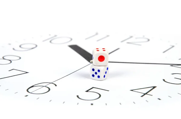 Dices on clock face — Stock Photo, Image