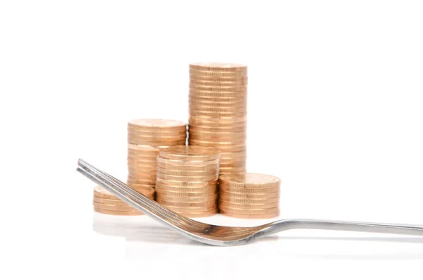 Fork and coins — Stock Photo, Image