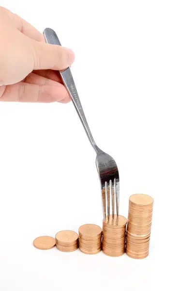 Tenedor y dinero — Foto de Stock