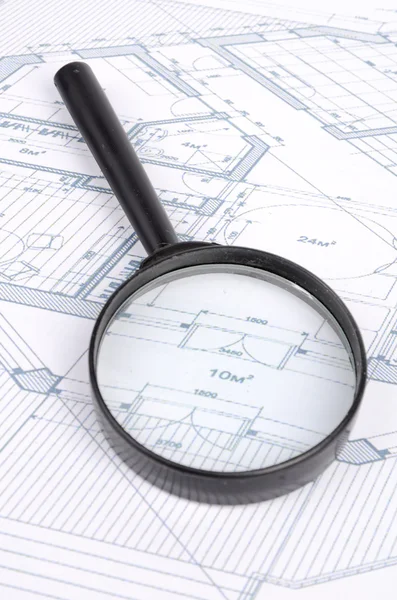 stock image Magnifier and blueprint