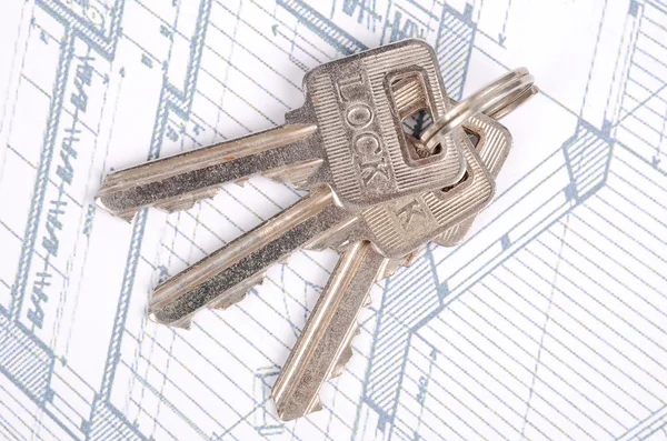 Anahtar ve ev planı — Stok fotoğraf