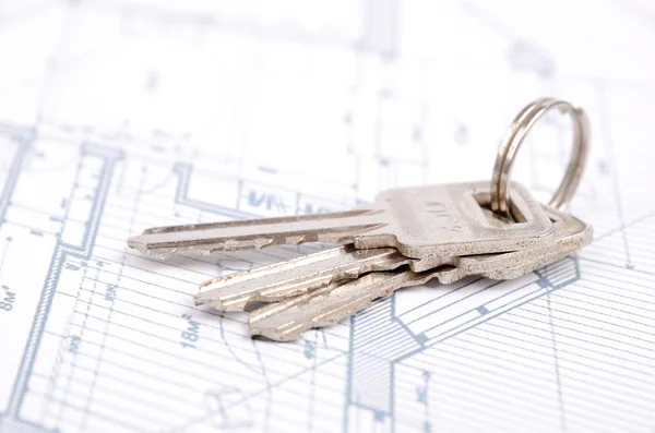 Anahtar ve ev planı — Stok fotoğraf