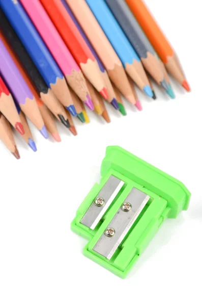Color pencils and sharpener Stock Picture
