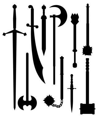 Weapons of antiquity silhouettes clipart
