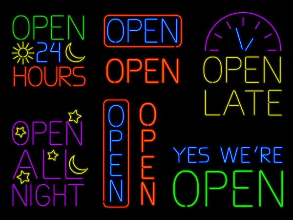 Neon Open Signs — Stock Vector