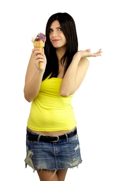 stock image Beautiful girl very happy with ice cream in hand