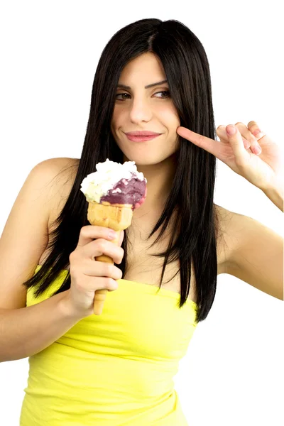 stock image Beautiful girl with ice cream in hand getting ready to eat