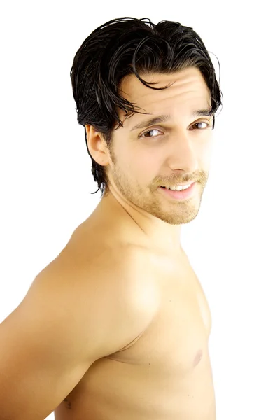 Hombre desnudo guapo sonriendo — Foto de Stock