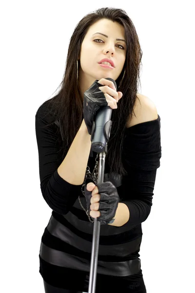 Dark rock woman singer with passion — Stock Photo, Image