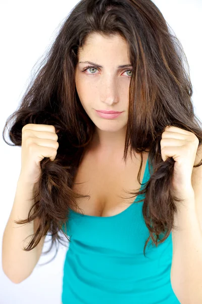 Beautiful strong girl with gorgeous fit hair — Stock Photo, Image