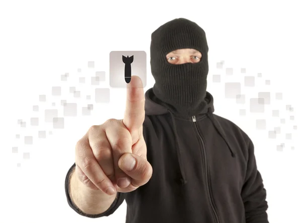 Террорист нажимает виртуальную кнопку — стоковое фото