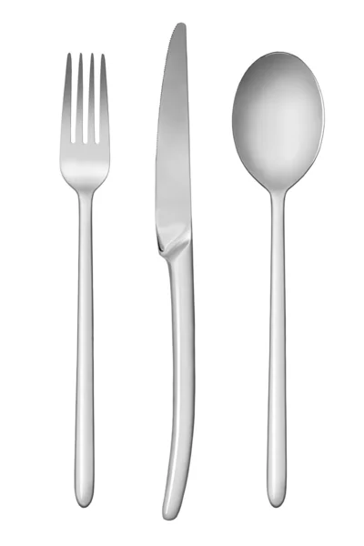 Cuchara, cuchillo y tenedor sobre fondo blanco —  Fotos de Stock