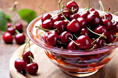 Fresh cherries in bowl clipart