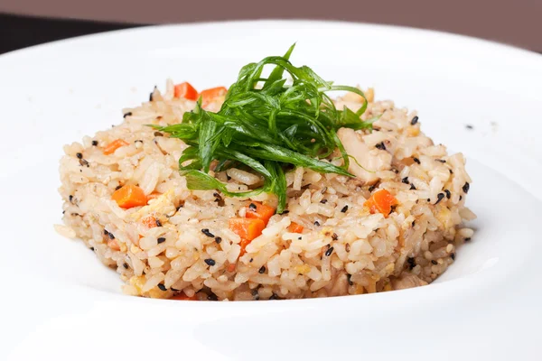 Рис с зеленым луком — стоковое фото