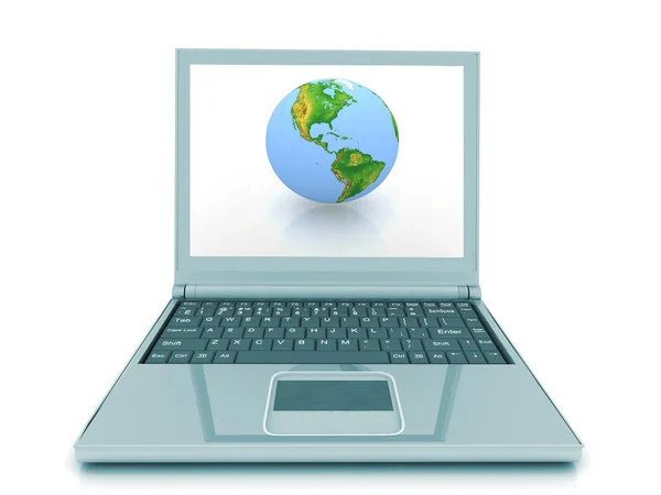 De hele wereld op de laptop scherm — Stockfoto