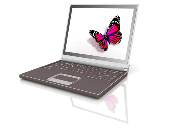 Symbol des Laptops mit dem Schmetterling — Stockfoto