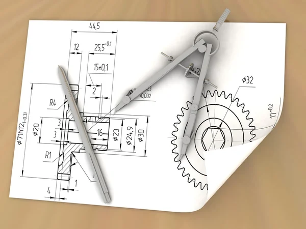 Kompasy rysunek i ołówek — Zdjęcie stockowe
