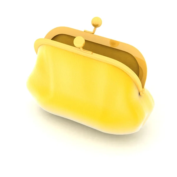 Bolsa amarela aberta sobre um fundo branco — Fotografia de Stock