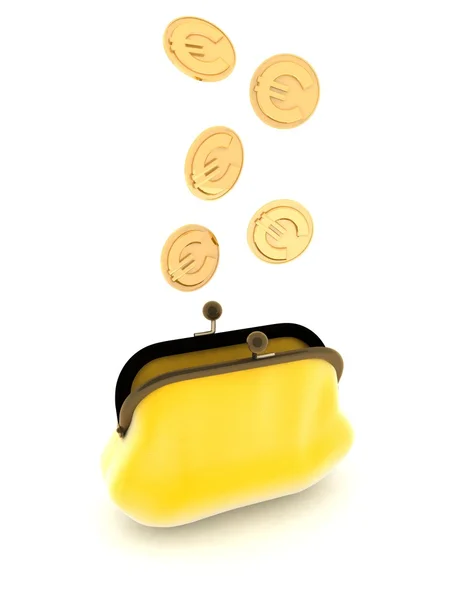 红黄钱包硬币欧元 — 图库照片