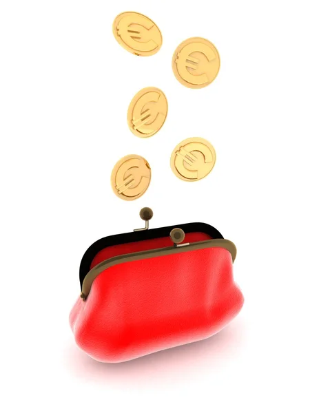 Červená kabelka mince eura — Stock fotografie