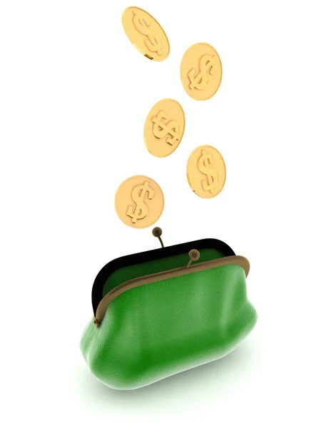 Zelená kabelka mince eura — Stock fotografie