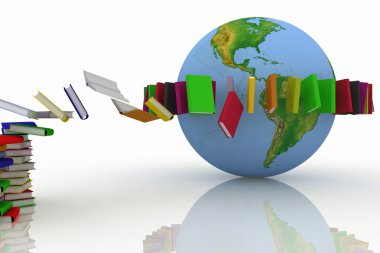 Books fly into belt round the earth clipart